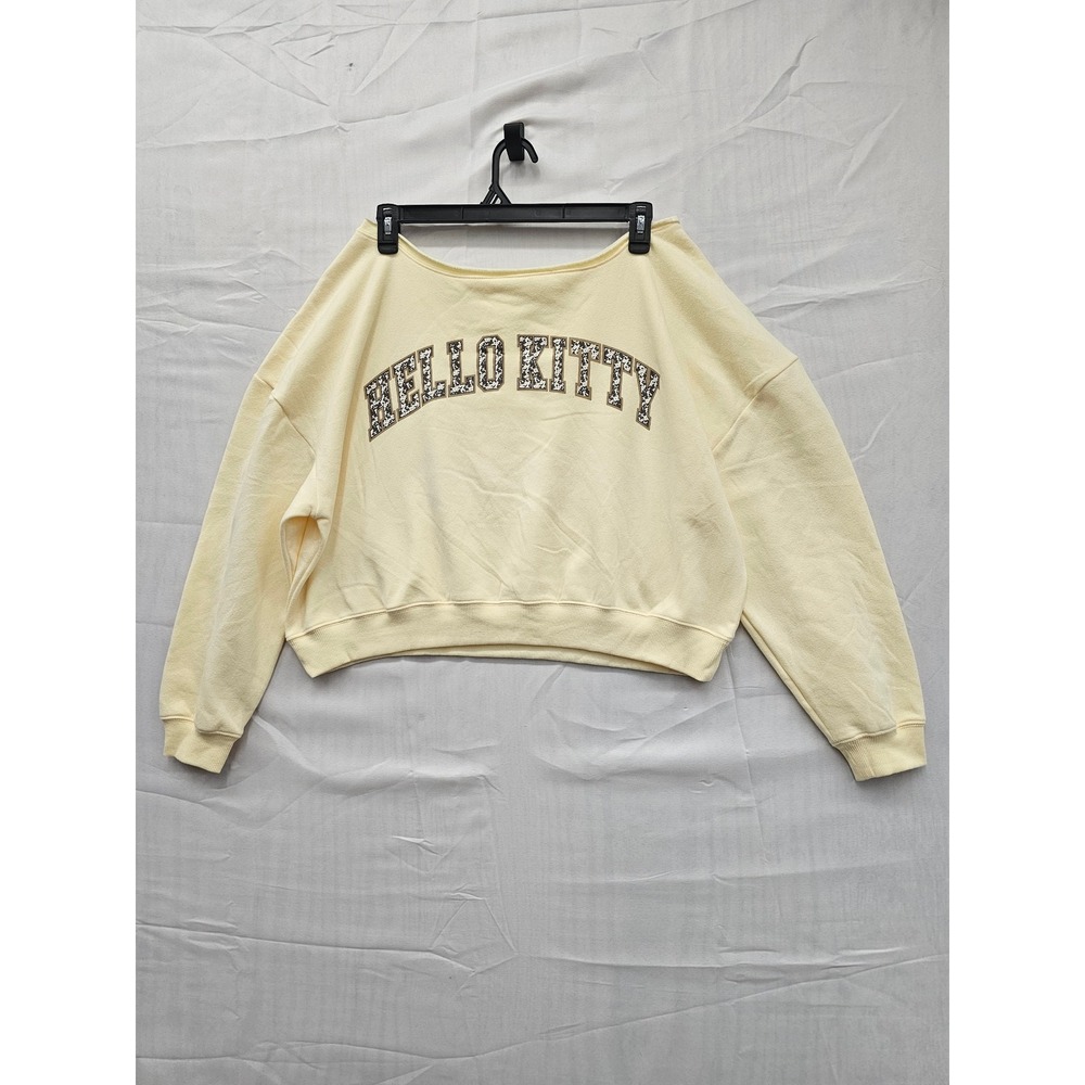 Hello Kitty Grayson Threads Yellow Cropped Sweatshirt Leopard Graphic XL NWT
